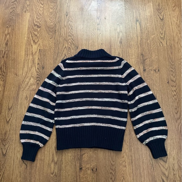 Madewell Blue Striped Balloon Knit Wool Blend Mock Neckline Sweater Size medium - Picture 5 of 10